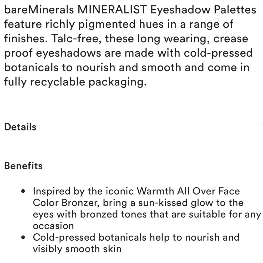 Bareminerals Mineralist Eyeshadow Palette Warmth